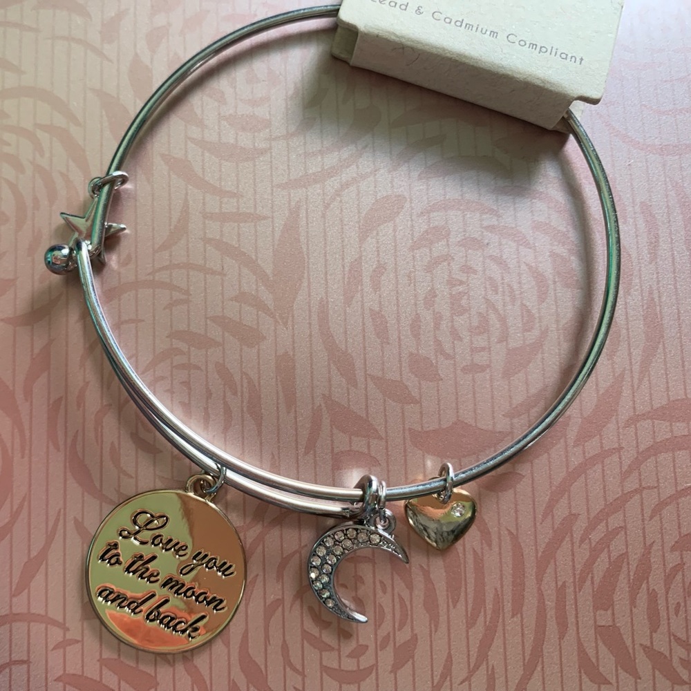 “Love you to the moon and back” dangle charm bracelet